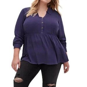 TORRID Peplum Rayon Twill Button-Front Top - Size 1X